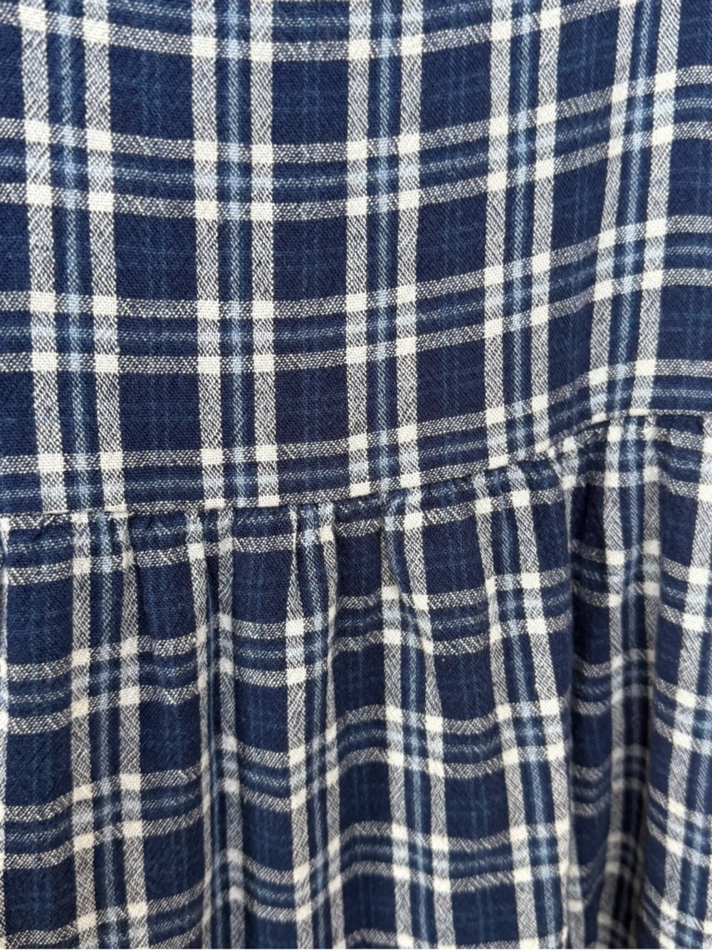 American Eagle Navy Blue Plaid Puff Sleeve Babydoll Cottagecore Mini Dress - Picture 6 of 6